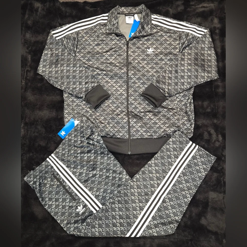 NWT-Mens Adidas Monogram Track Suit Black/Gray/White - Jacket XXL, Pants XL - Picture 2 of 12
